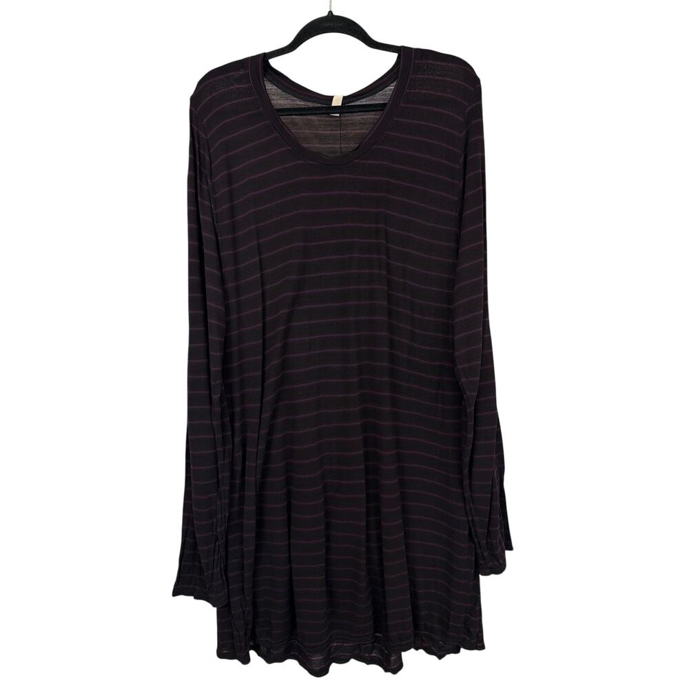 NWT Cynthia Ashby Black Purple Stripe High Low Long Tunic Top XL